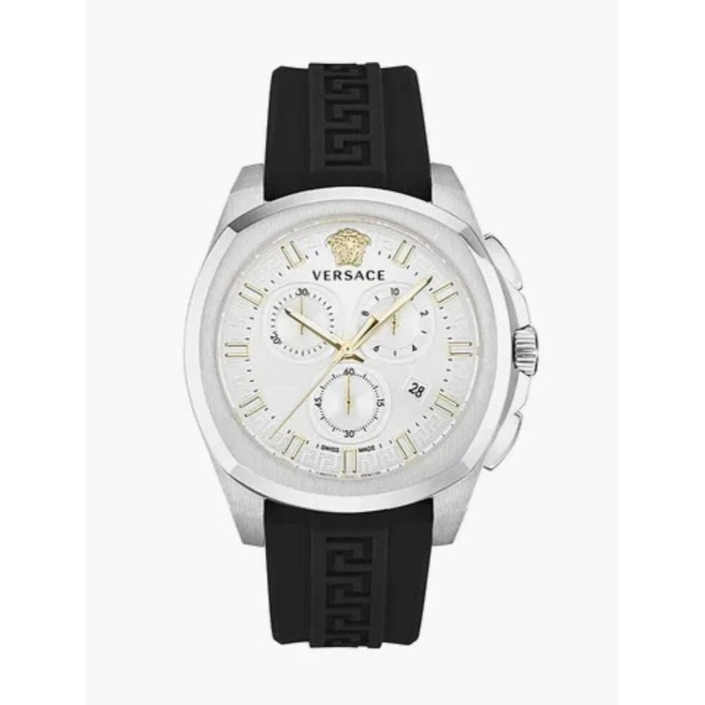 Versace Men's Swiss Chronograph Geo Black Silicone Strap Watch 43mm